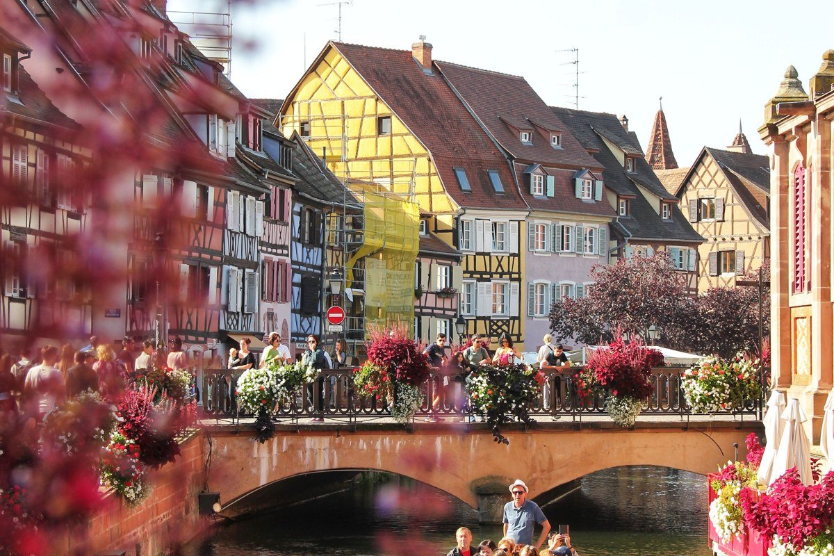 Colmar France Alsatian half-timbered houses canal Petite Venise autumn