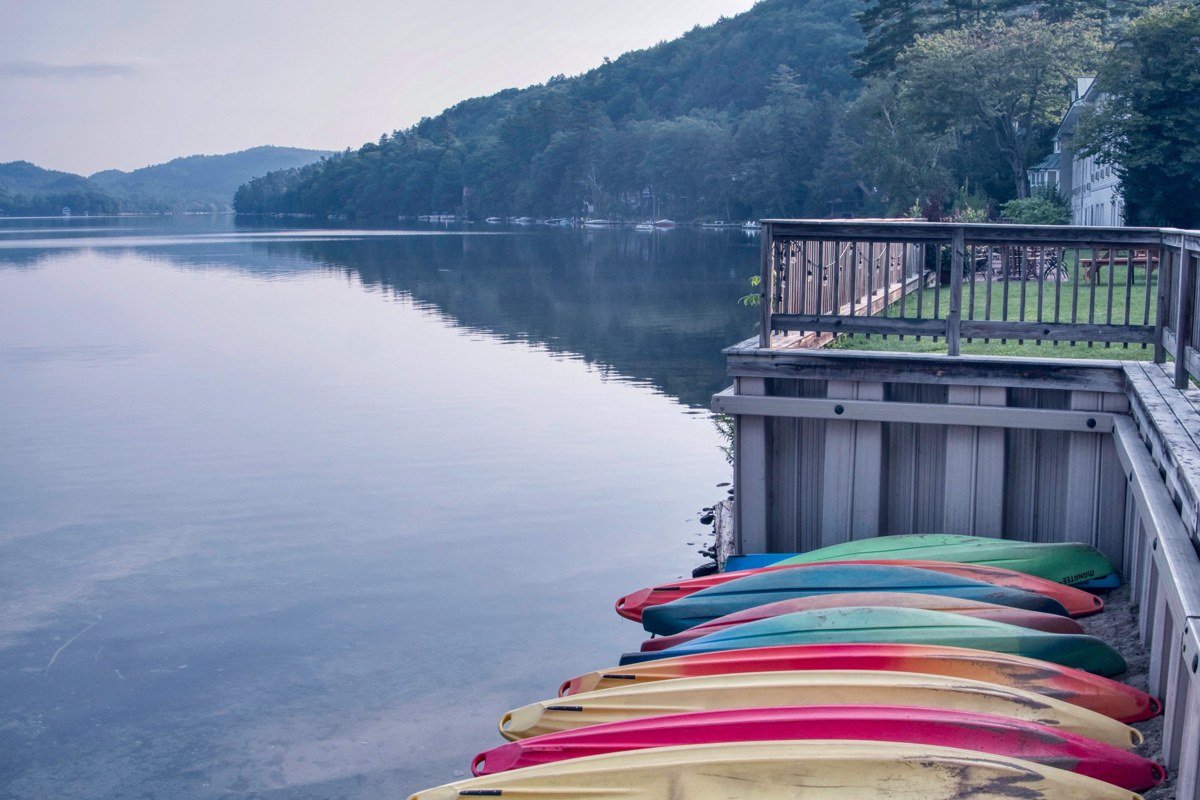 Lake Rescue Ludlow Vermont summer kayaking calm water mountain backdrop