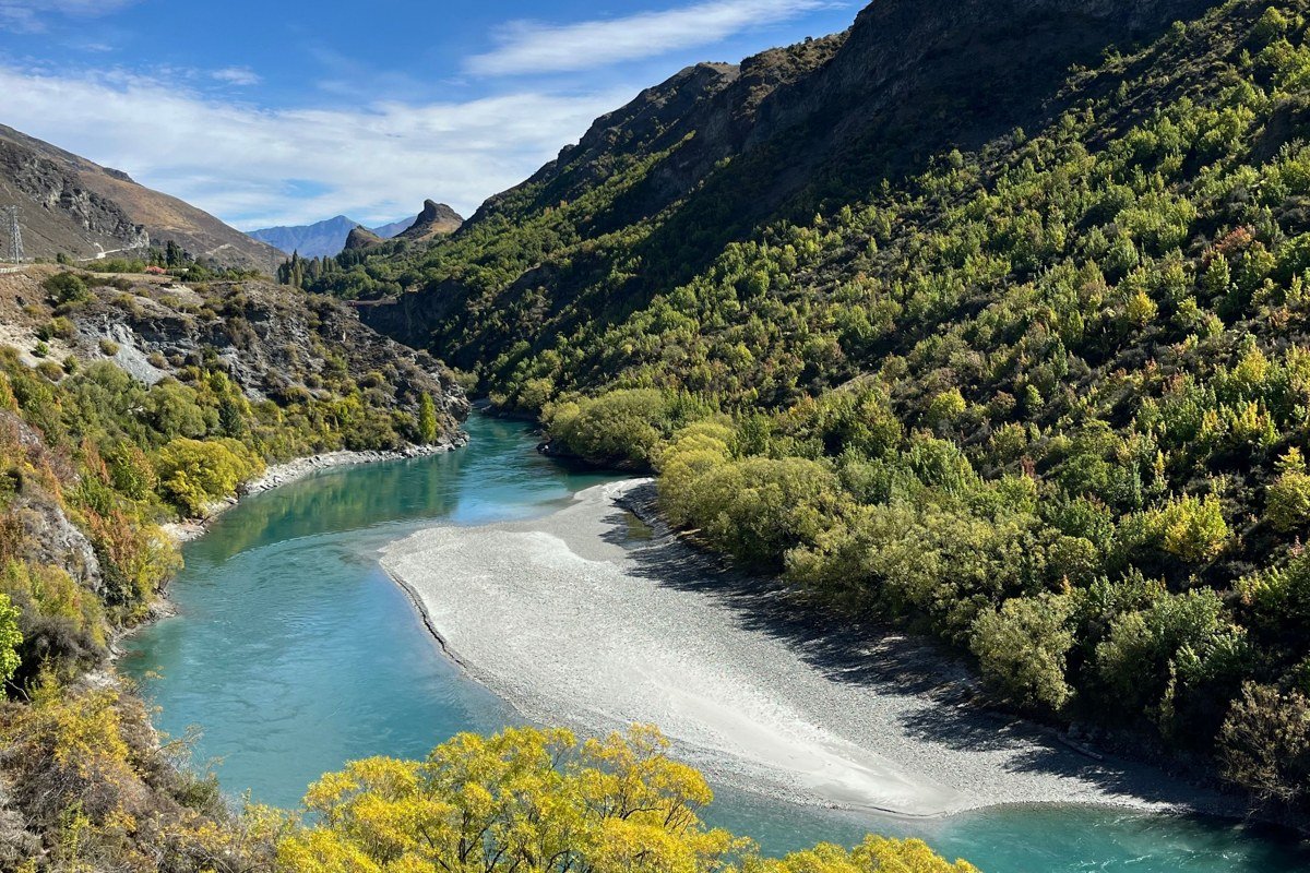 Shotover River canyon jet boat rafting Queenstown New Zealand schist cliffs