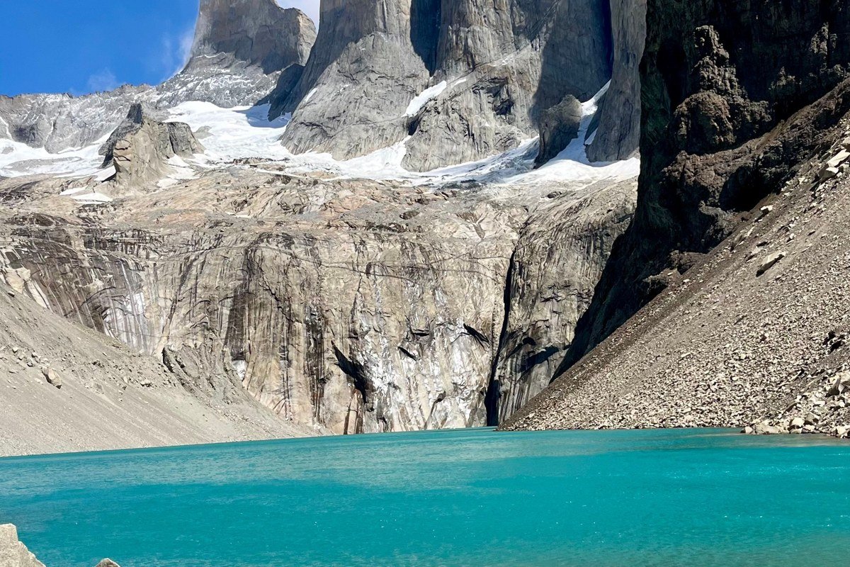 Valle del Frances Torres del Paine Chile hanging glacier granite walls condor