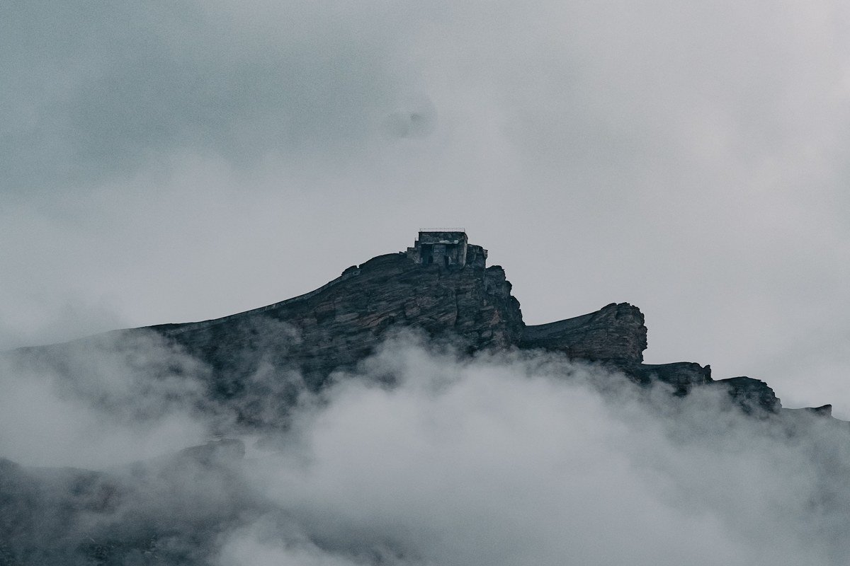 Sornfelli summit Streymoy Faroe Islands above cloud fog radar station