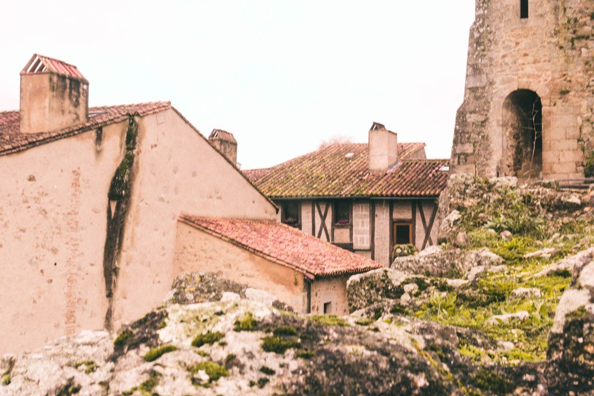 Monsanto Portugal granite boulder village houses built into rocks misty hillside