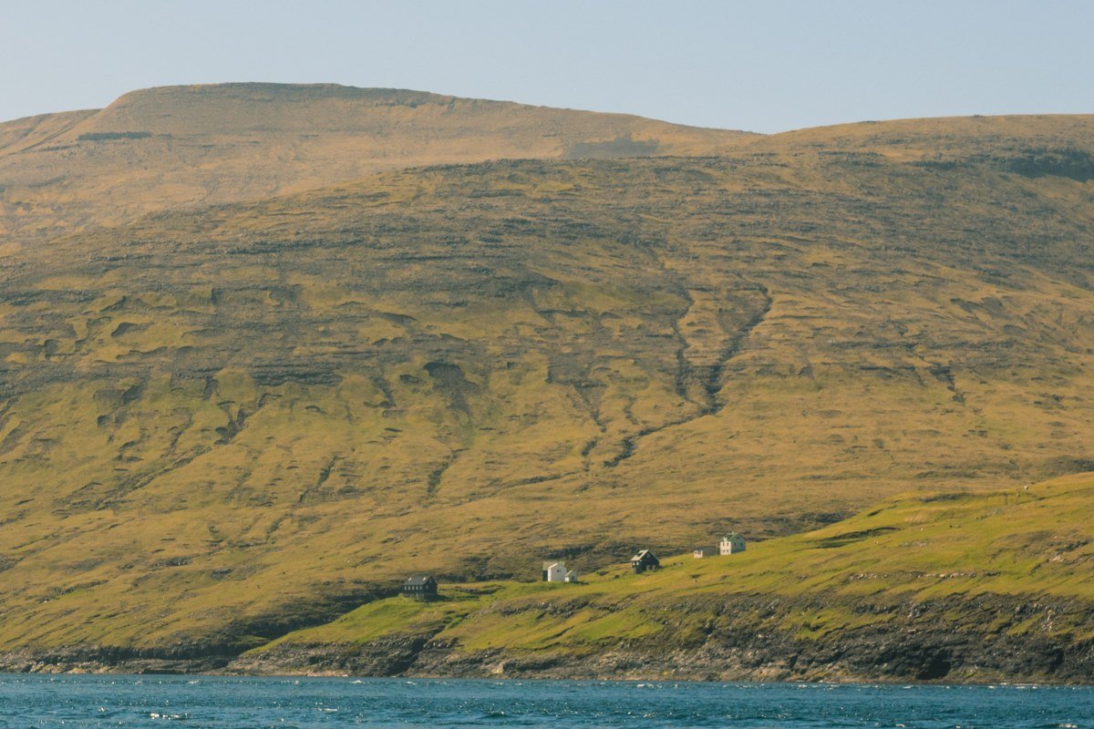 Saksun Faroe Islands lagoon turf roof church fog green valley