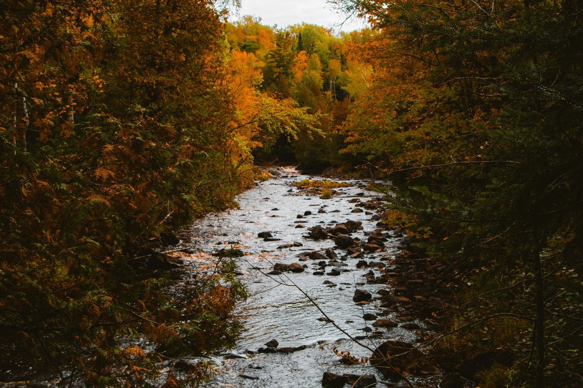 Lutsen Minnesota fall foliage Sawtooth Mountains Lake Superior shoreline overlook