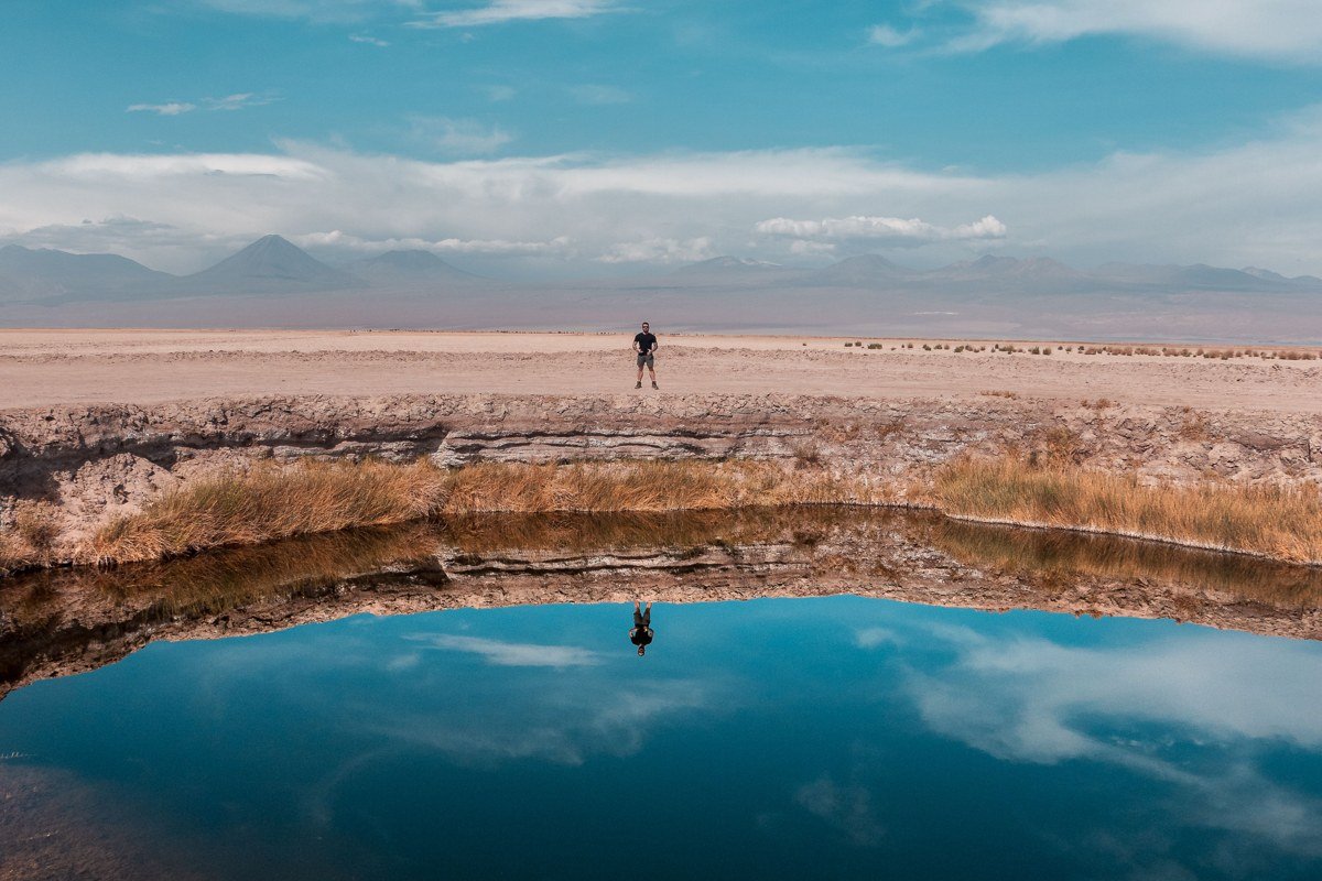 Laguna Verde Bolivia turquoise arsenic lake Licancabur stratovolcano mirror reflection calm morning dry season southern circuit