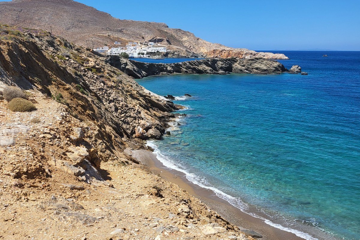 Folegandros Chora clifftop village whitewashed houses blue domed church Aegean Sea Greece