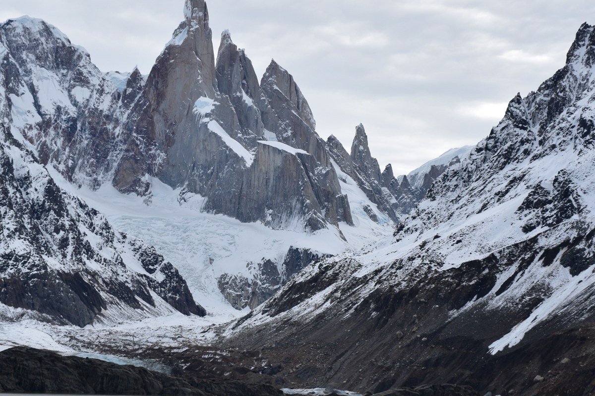 Cerro Torre reflection Laguna Torre El Chalten Argentina moody overcast dramatic