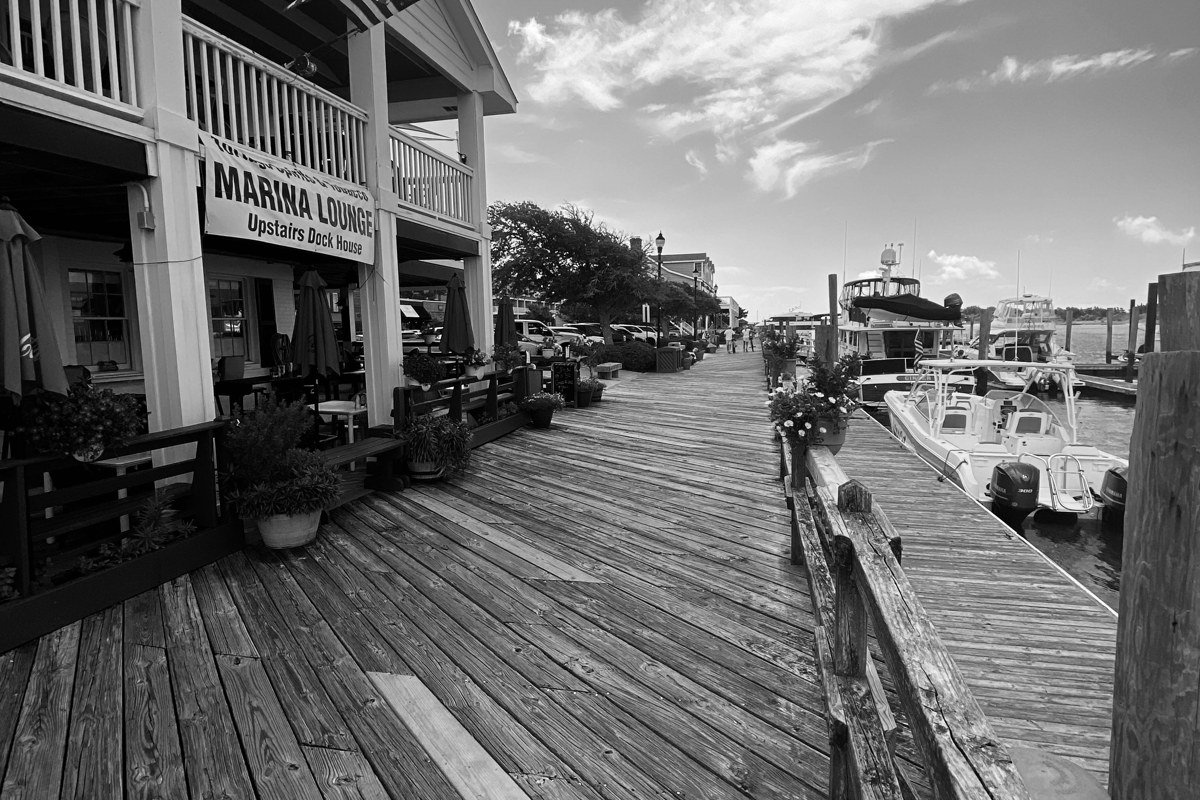 Beaufort North Carolina historic waterfront pastel houses sailboats Taylor Creek