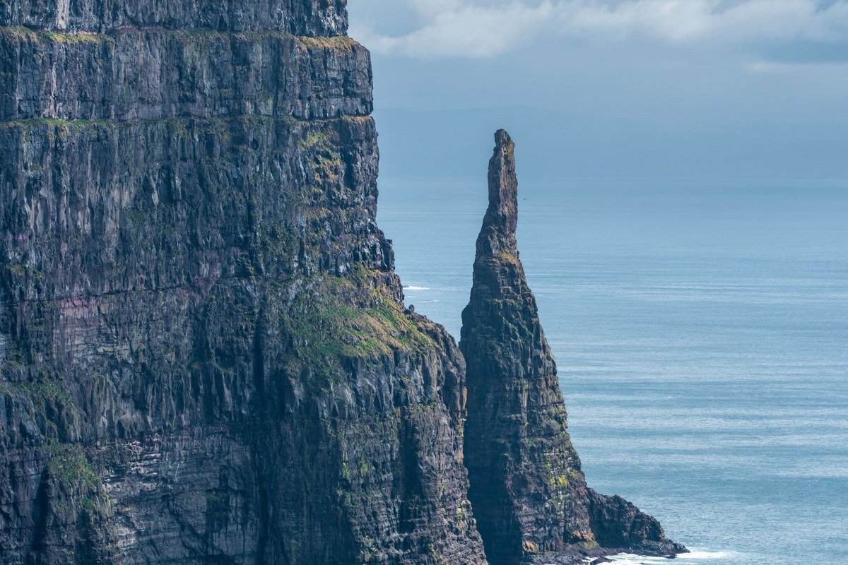 Vestmanna sea cliffs Faroe Islands top down view seabirds nesting ledges