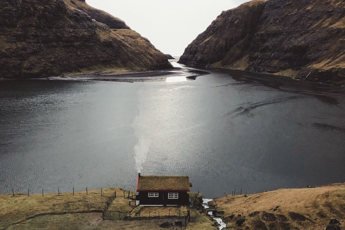 Funningur valley Eysturoy Faroe Islands green slopes fjord dramatic mountain walls morning light