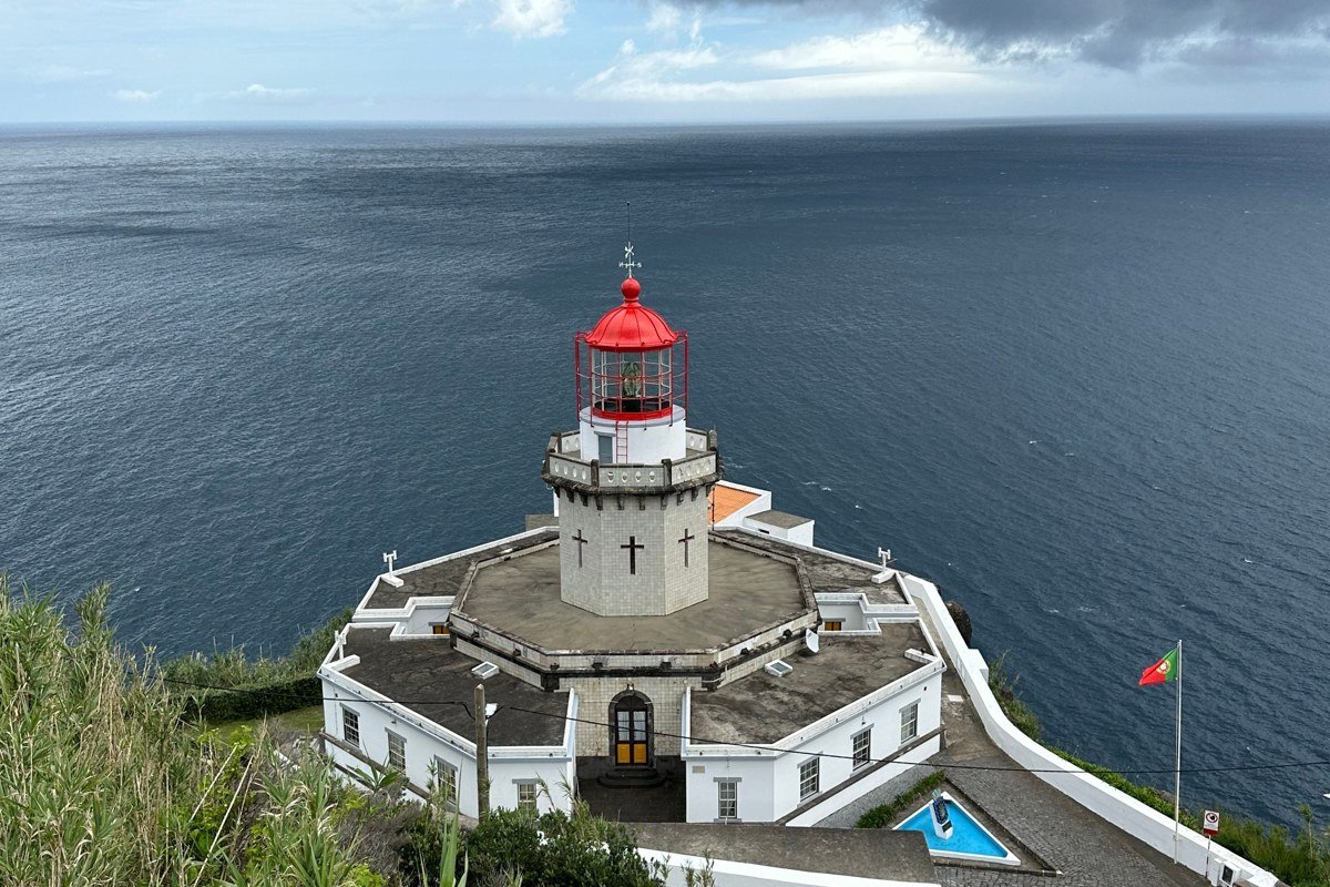 Angra do Heroismo Terceira Azores hilltop fort volcanic cone misty harbor view