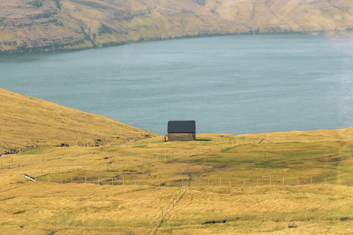 Kirkjubour Faroe Islands medieval ruins turf roof farmhouse sea