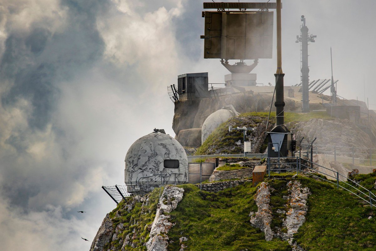 Sornfelli Streymoy Faroe Islands mountain radar station fog cloud sea