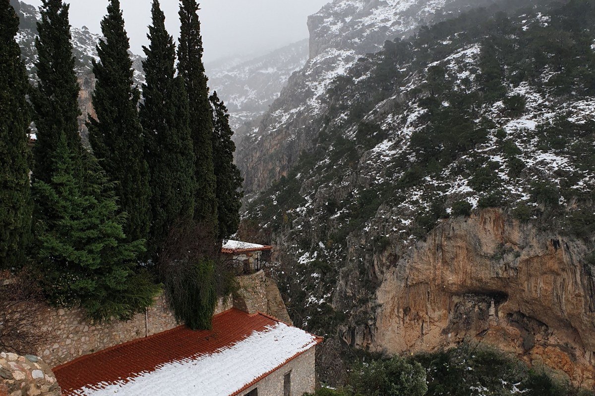 Anopoli Crete mountain plateau village stone houses misty White Mountains