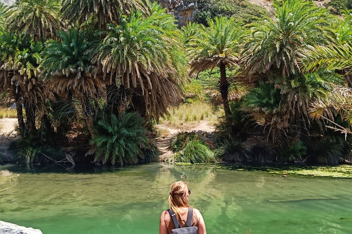 Preveli Beach Crete palm tree river lagoon turquoise sea gorge