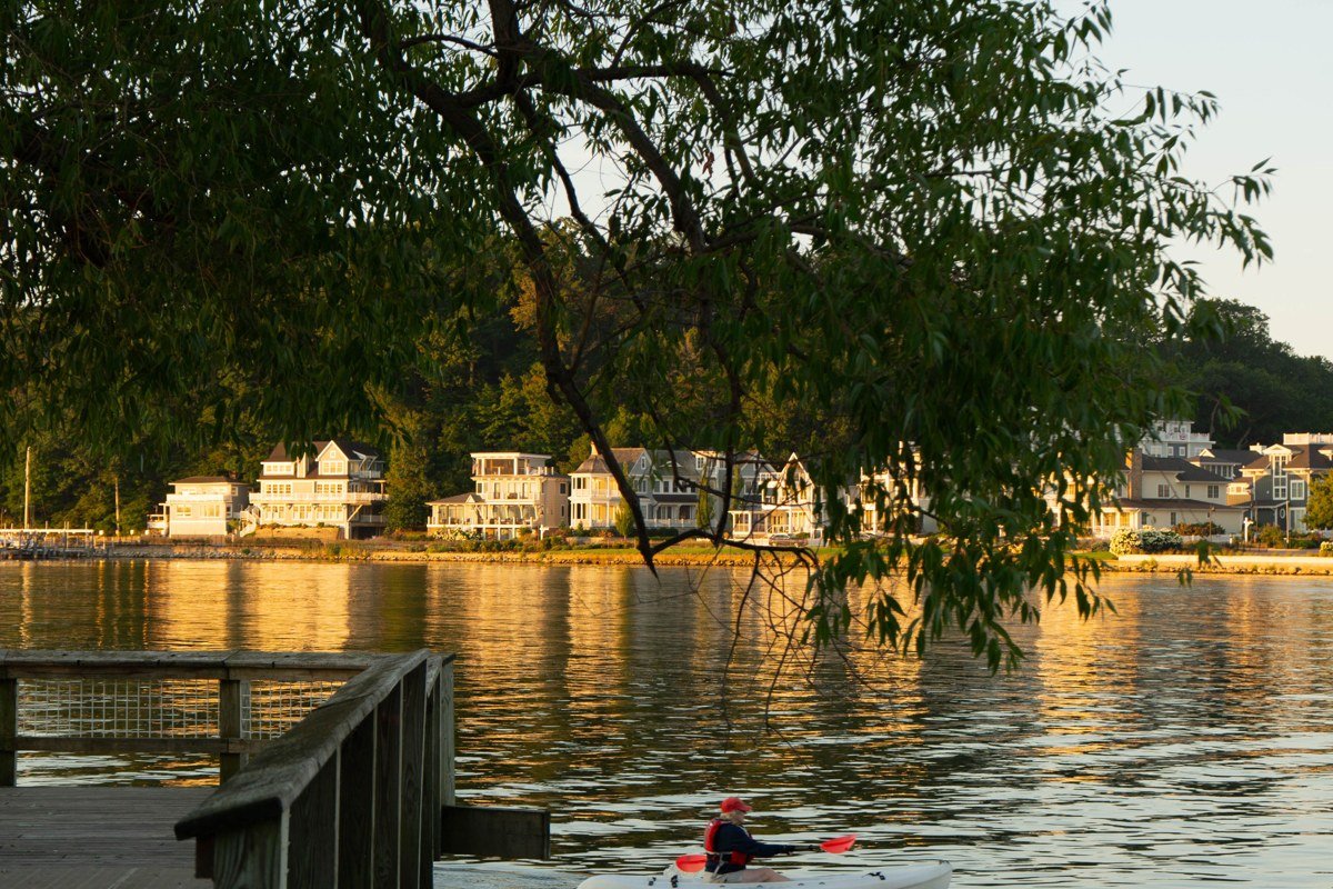 Canandaigua Lake New York lakefront promenade summer evening golden light