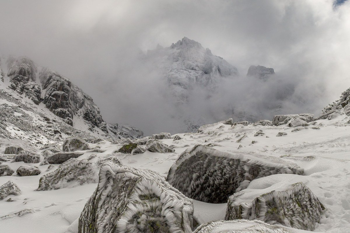 Rannoch Moor Scotland winter frozen bog mist low cloud dramatic sky