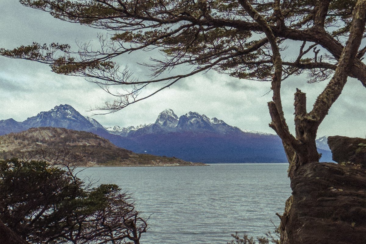 Lago del Desierto Argentina emerald lake surrounded by lenga beech forest autumn colors