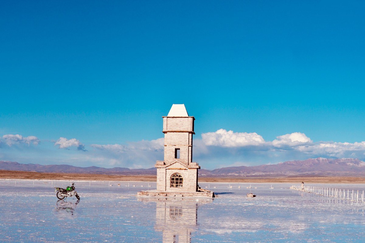 Salar de Uyuni Bolivia salt hotel interior blue hour twilight warm light blocks