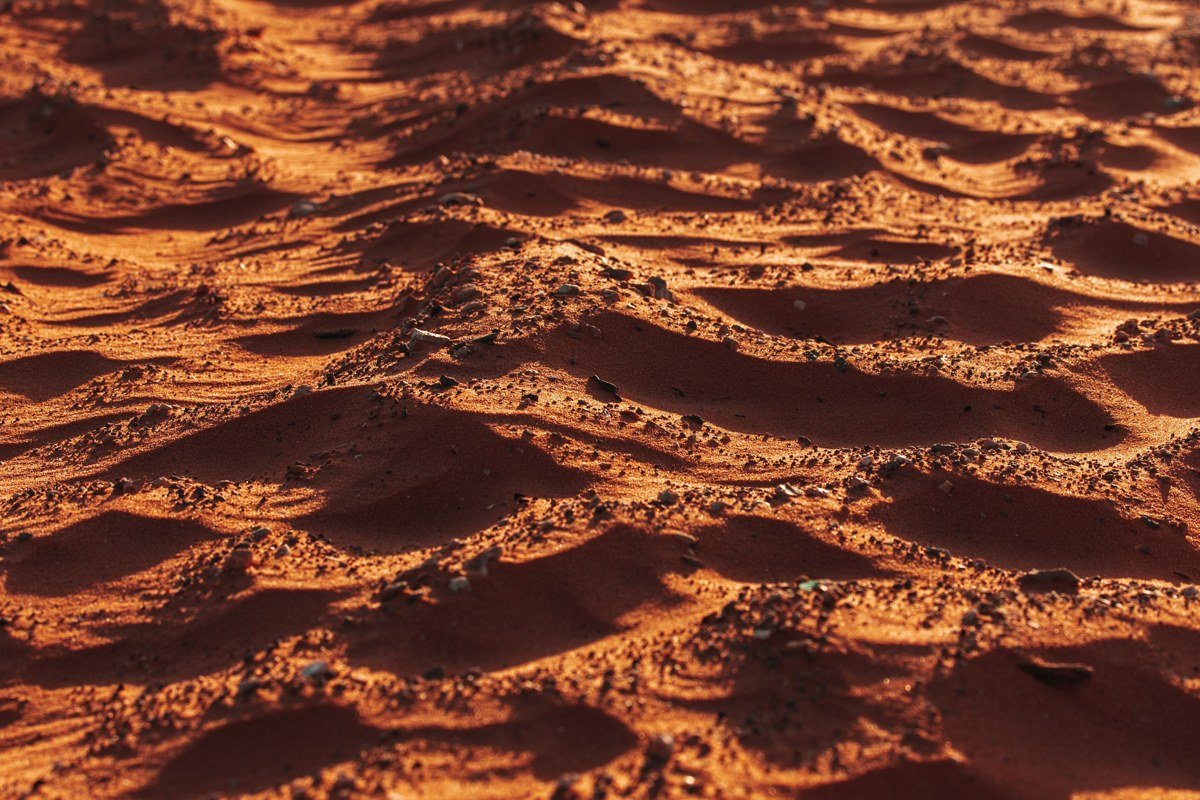 wide desert landscape with red rock formations and white gypsum dunes in warm evening light