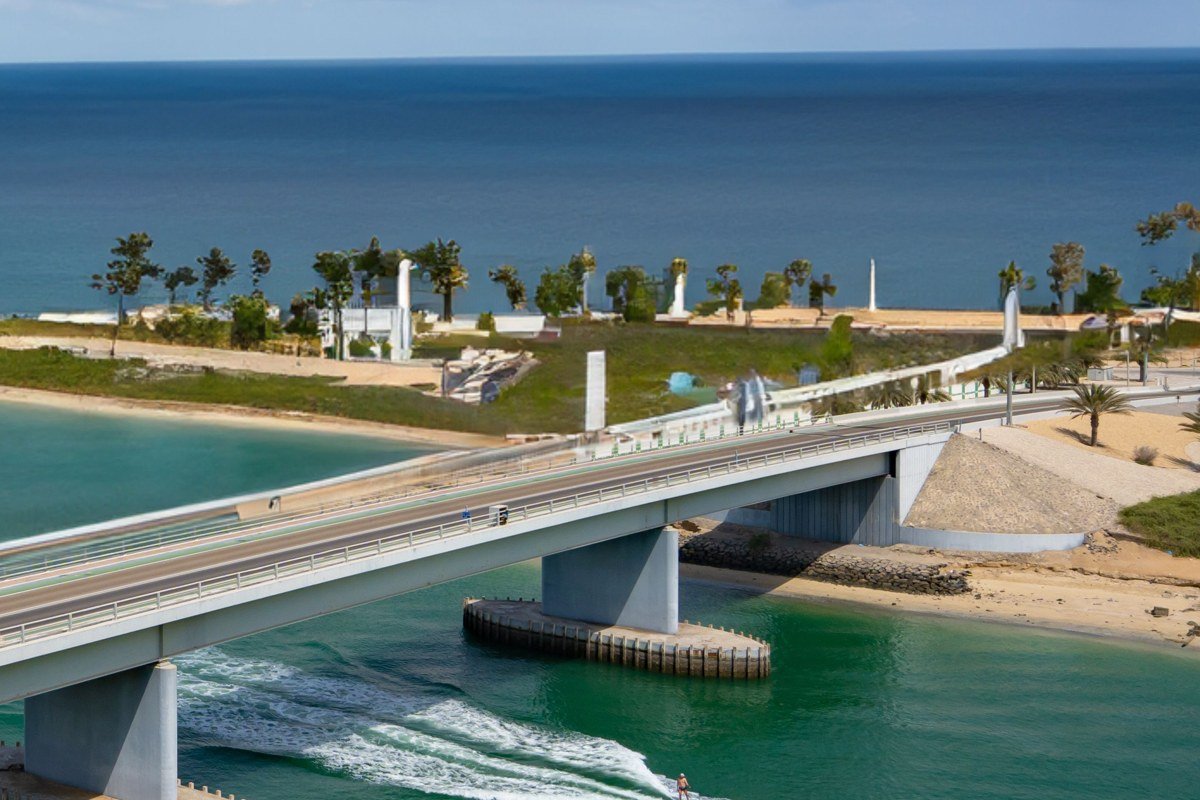 Padre Island Texas causeway bridge over turquoise bay water