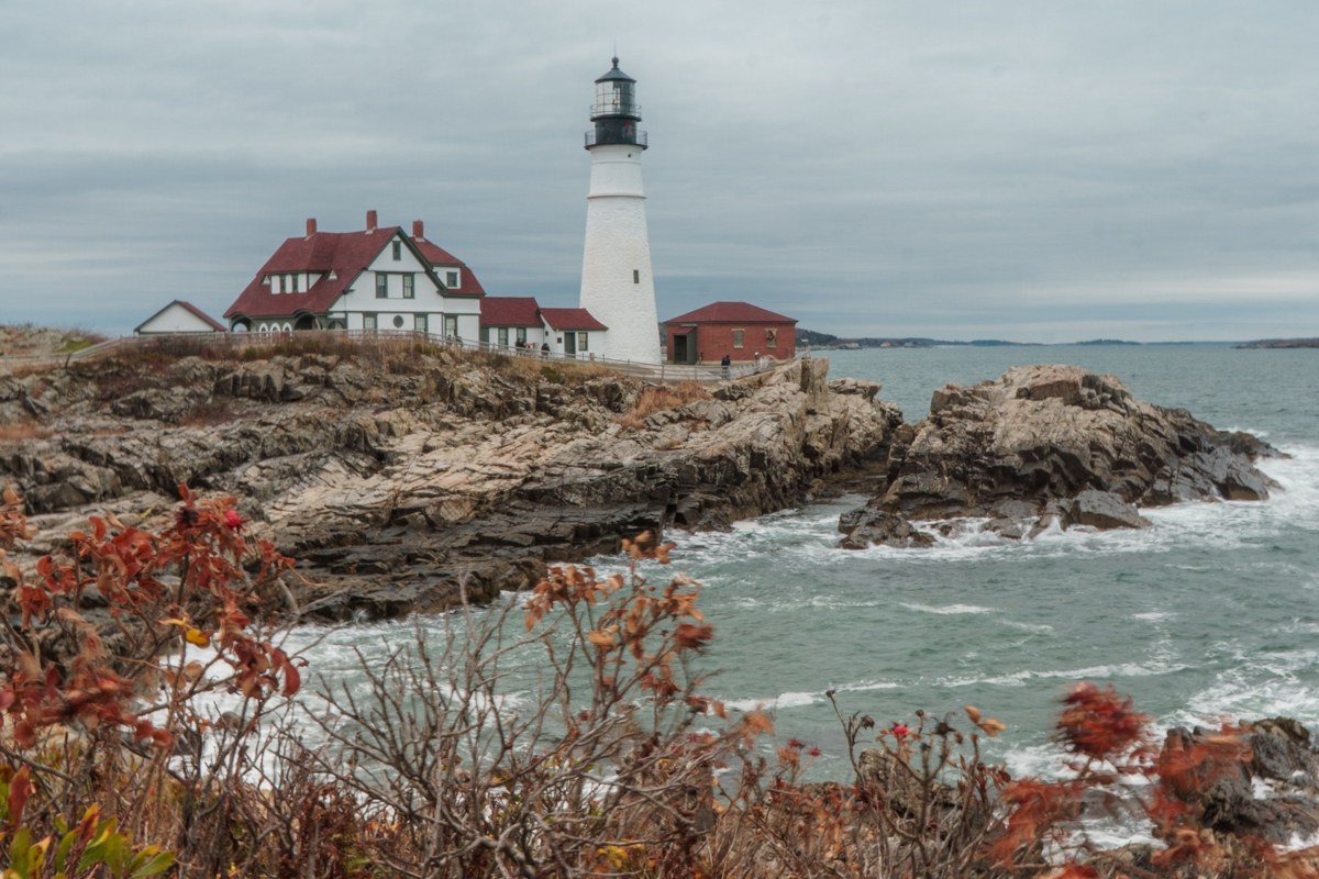 Portland Head Light Maine lighthouse wrapped in sea fog