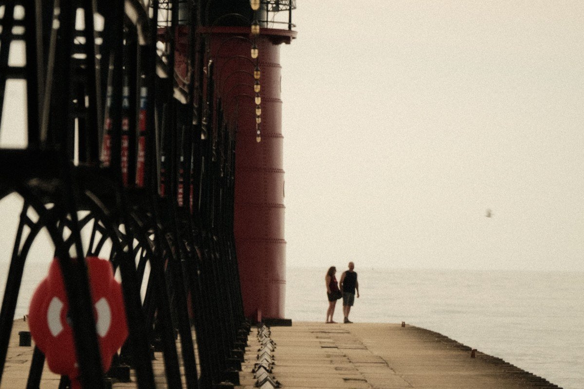South Haven Michigan lighthouse pier walkway in autumn light