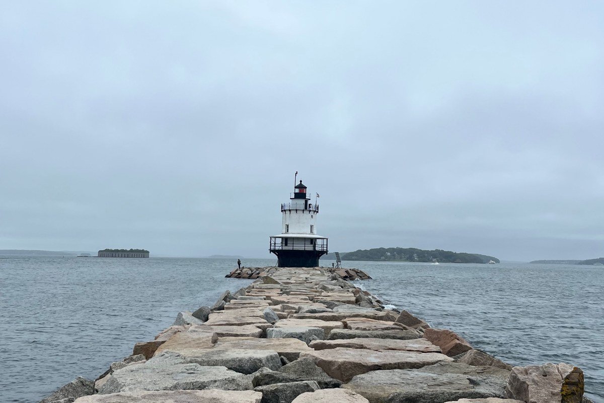 Owls Head Light Maine foghorn station in thick coastal fog