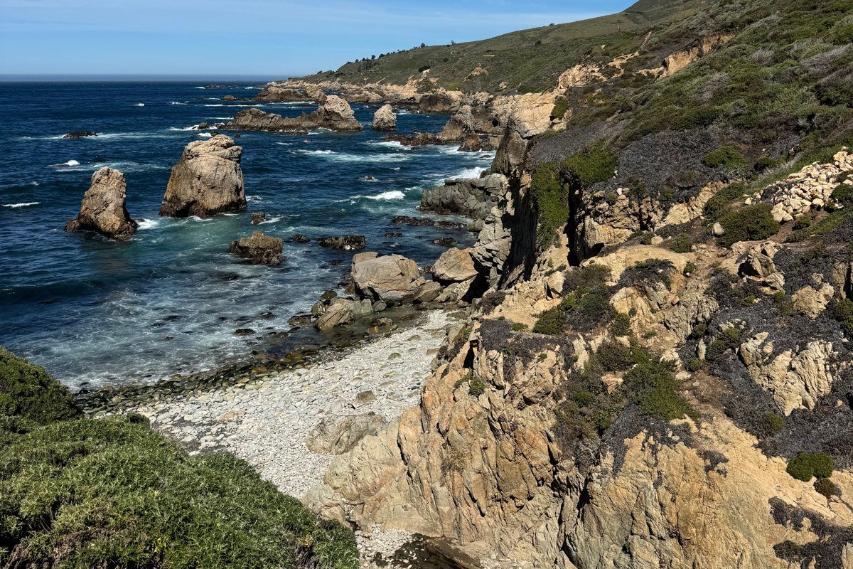 Willow Creek Beach Big Sur California cobblestone shore and creek mouth meeting ocean