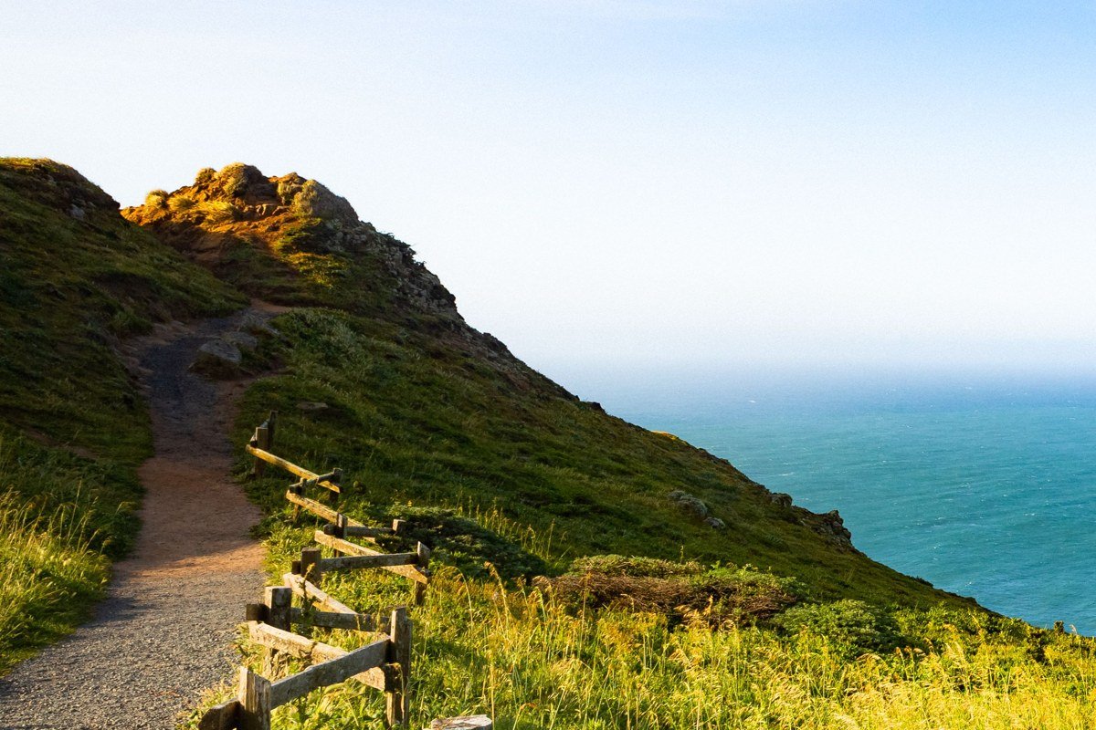 Andrew Molera State Park bluff trail with fog obscuring the Pacific below