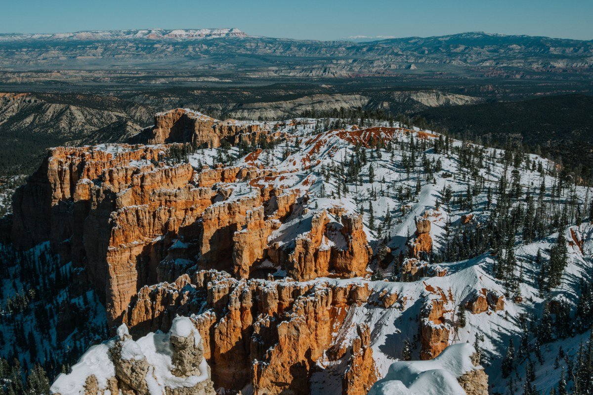 Rainbow Point Bryce Canyon highest elevation winter snow forest view