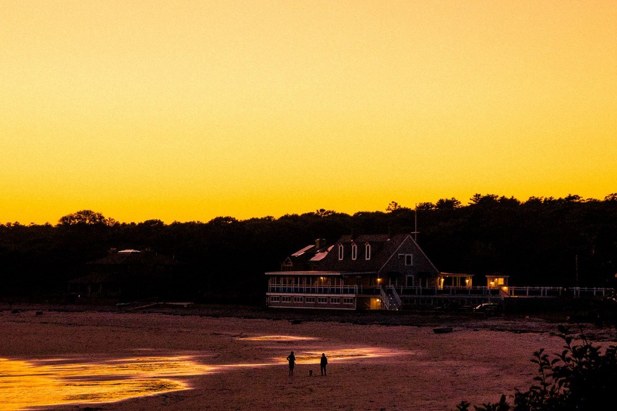 Yarmouth Massachusetts Gray's Beach boardwalk over the marsh at sunset