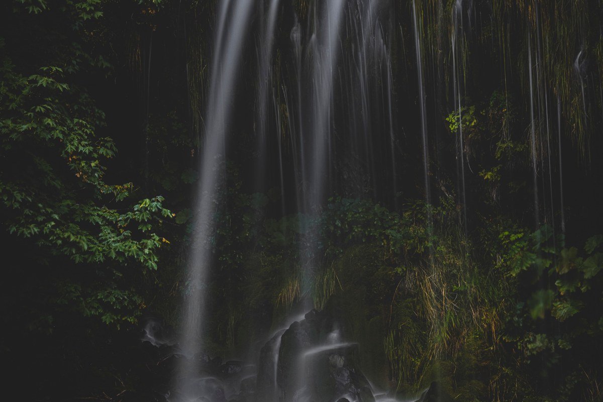 Narada Falls Mount Rainier mist rising off waterfall in old growth forest