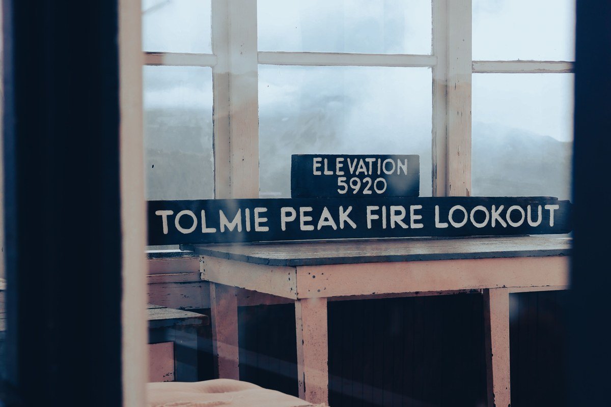 Gobblers Knob fire lookout Mount Rainier above sea of clouds