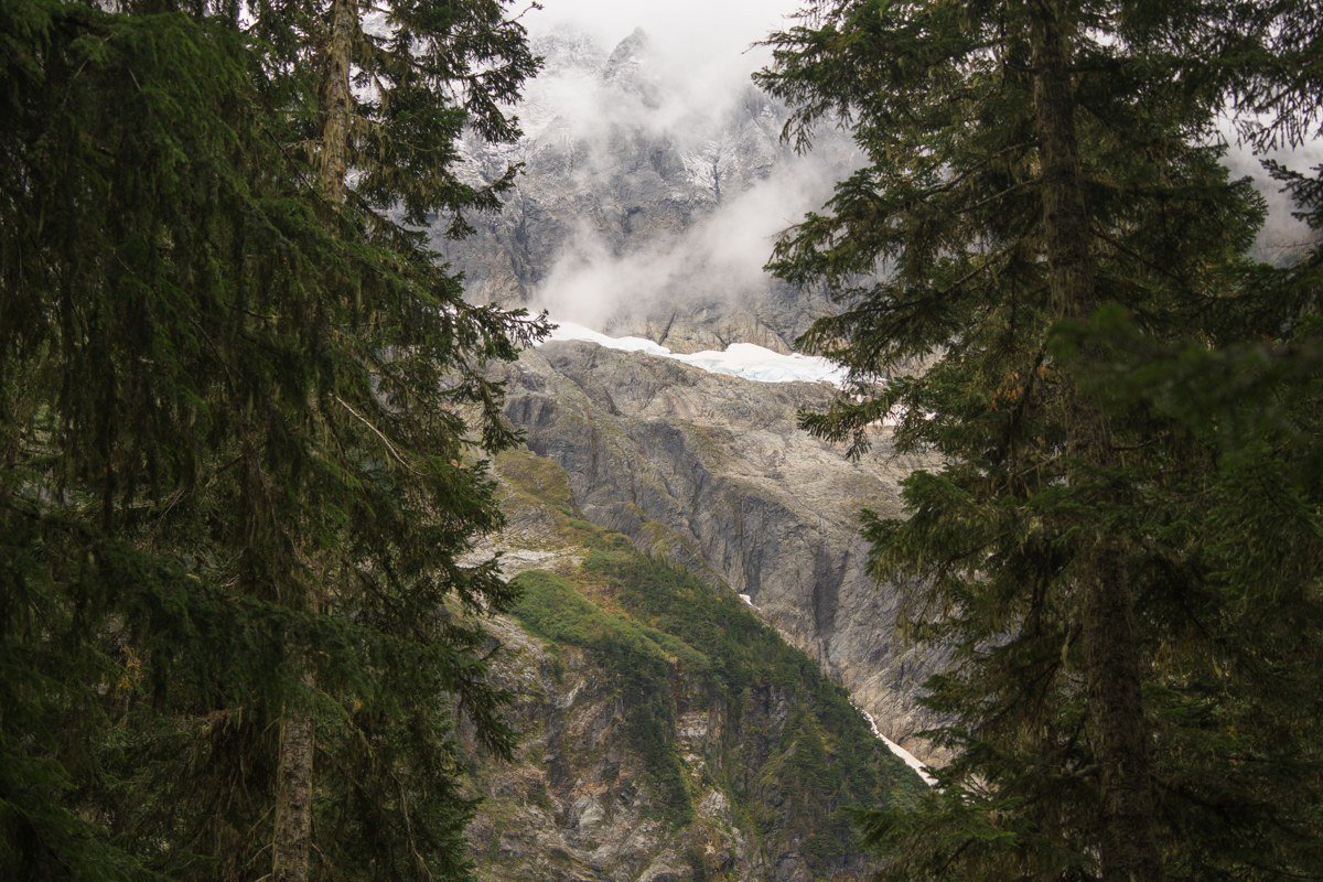 valley fog pooling below Liberty Bell Mountain on the North Cascades Highway