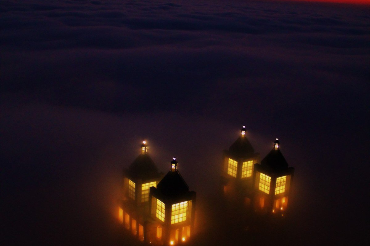 Clingmans Dome observation tower sunrise above cloud inversion Smoky Mountains