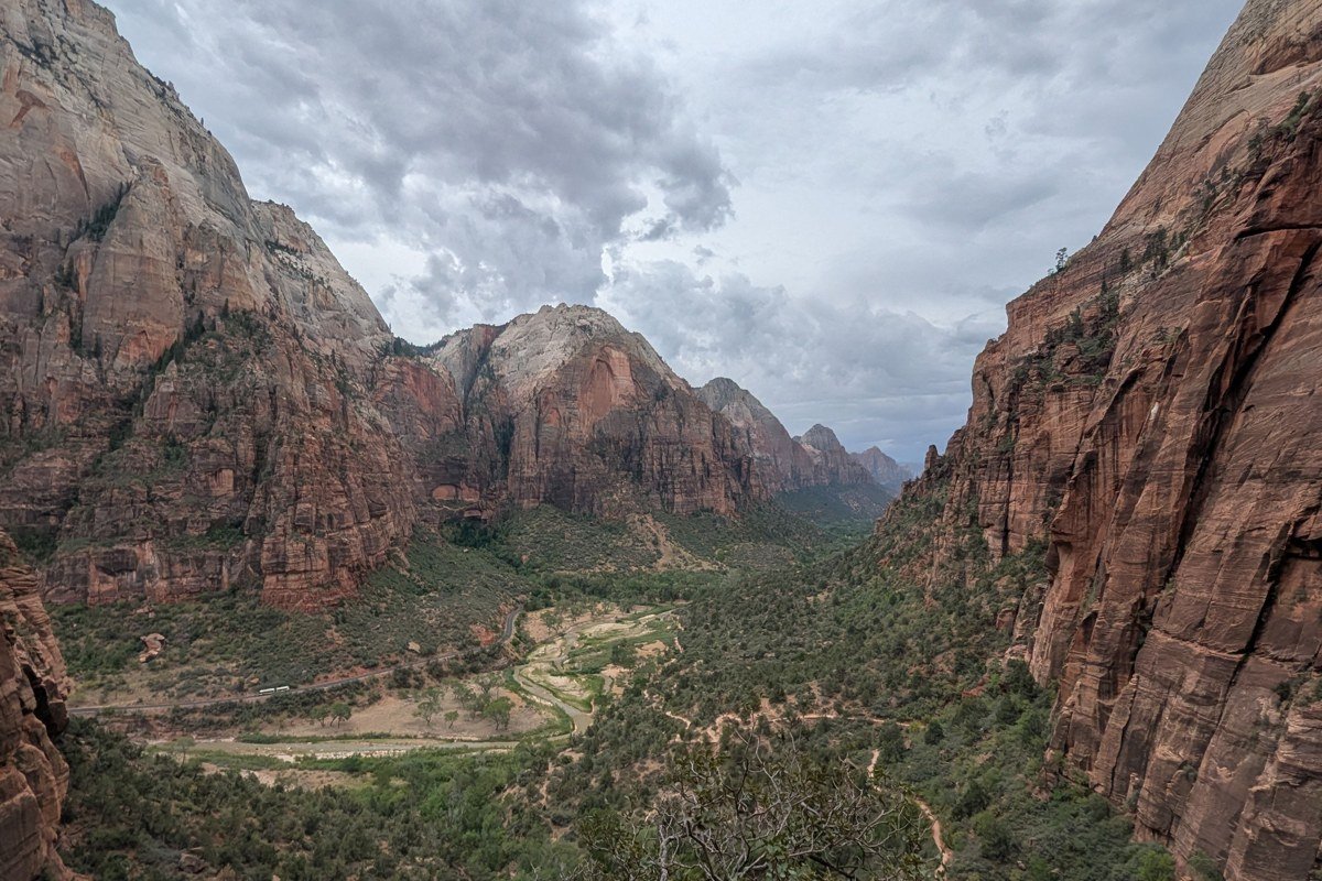 Zion National Park Utah red rock canyon at sunrise with empty trail and long shadows