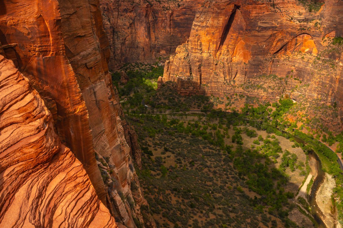 Canyon Overlook Trail Zion National Park view down Pine Creek Canyon at golden hour
