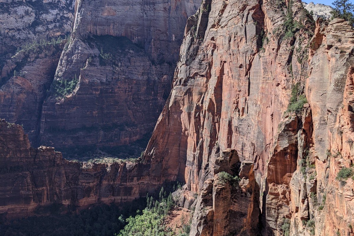Behunin Canyon Zion rappel above Angels Landing sandstone cliff