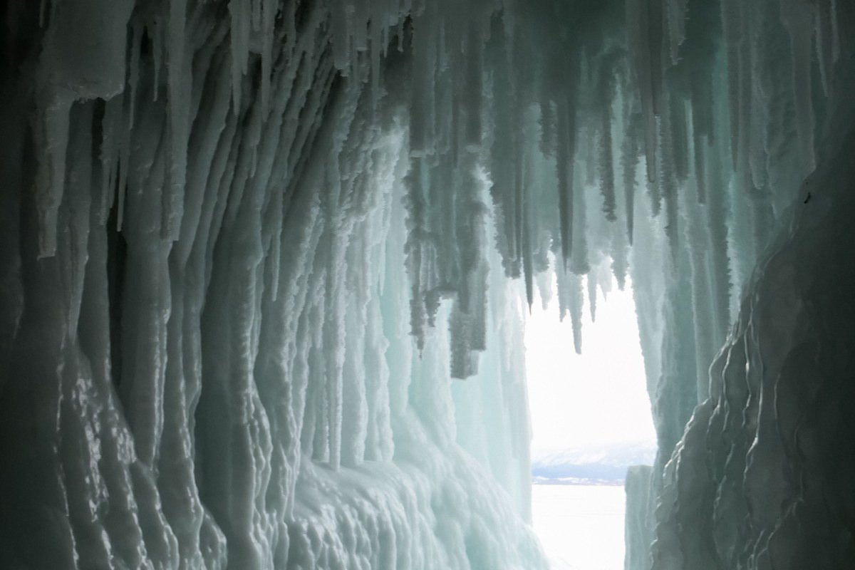 Apostle Islands mainland sea caves sandstone arches Lake Superior ice formations