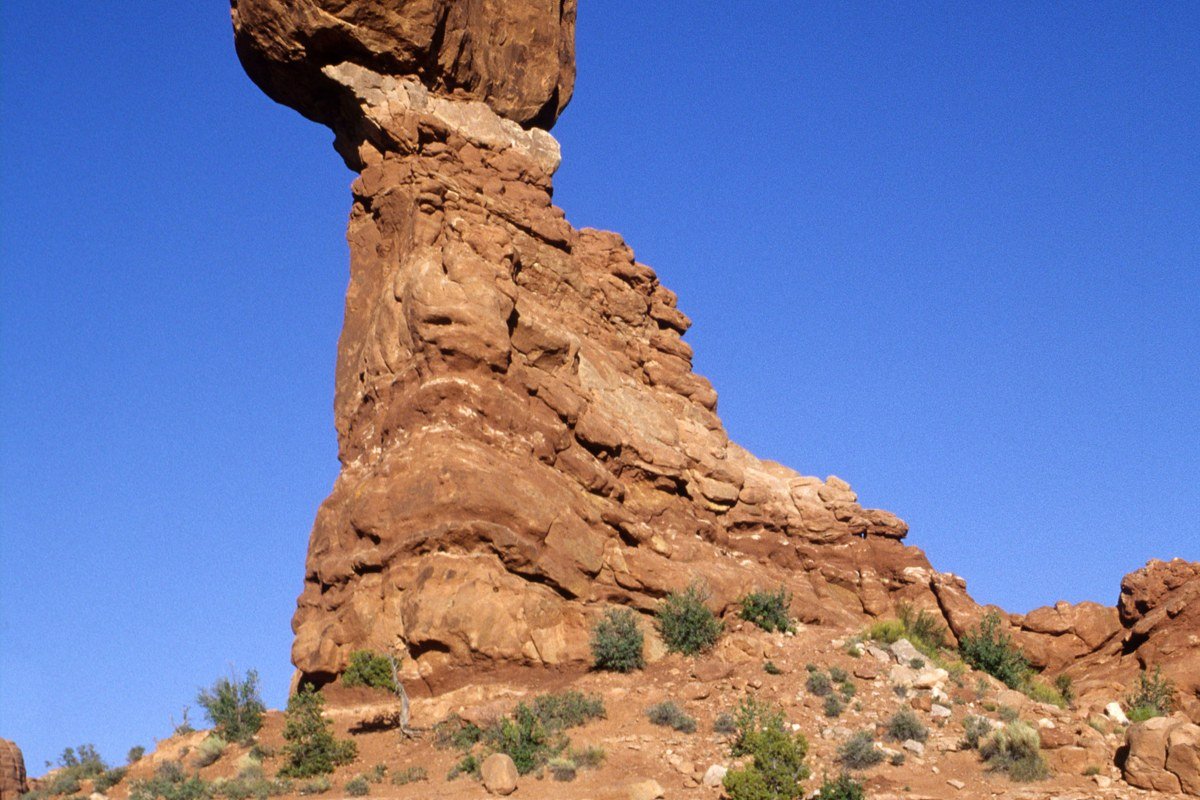 Balanced Rock massive boulder on thin pedestal Arches National Park