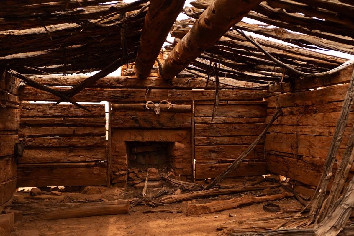 Wolfe Ranch historic cabin desert landscape Arches National Park