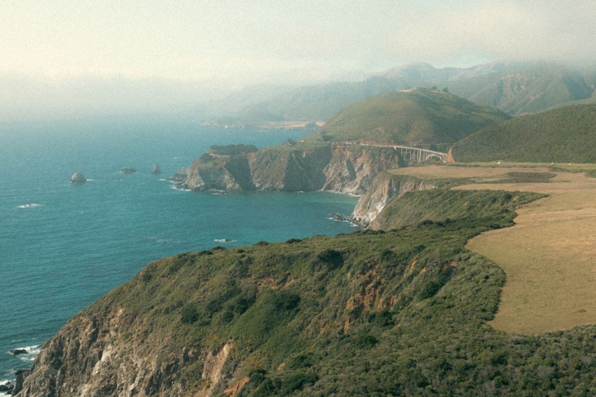 Andrew Molera State Park bluff trail above Big Sur River mouth meeting the ocean, California
