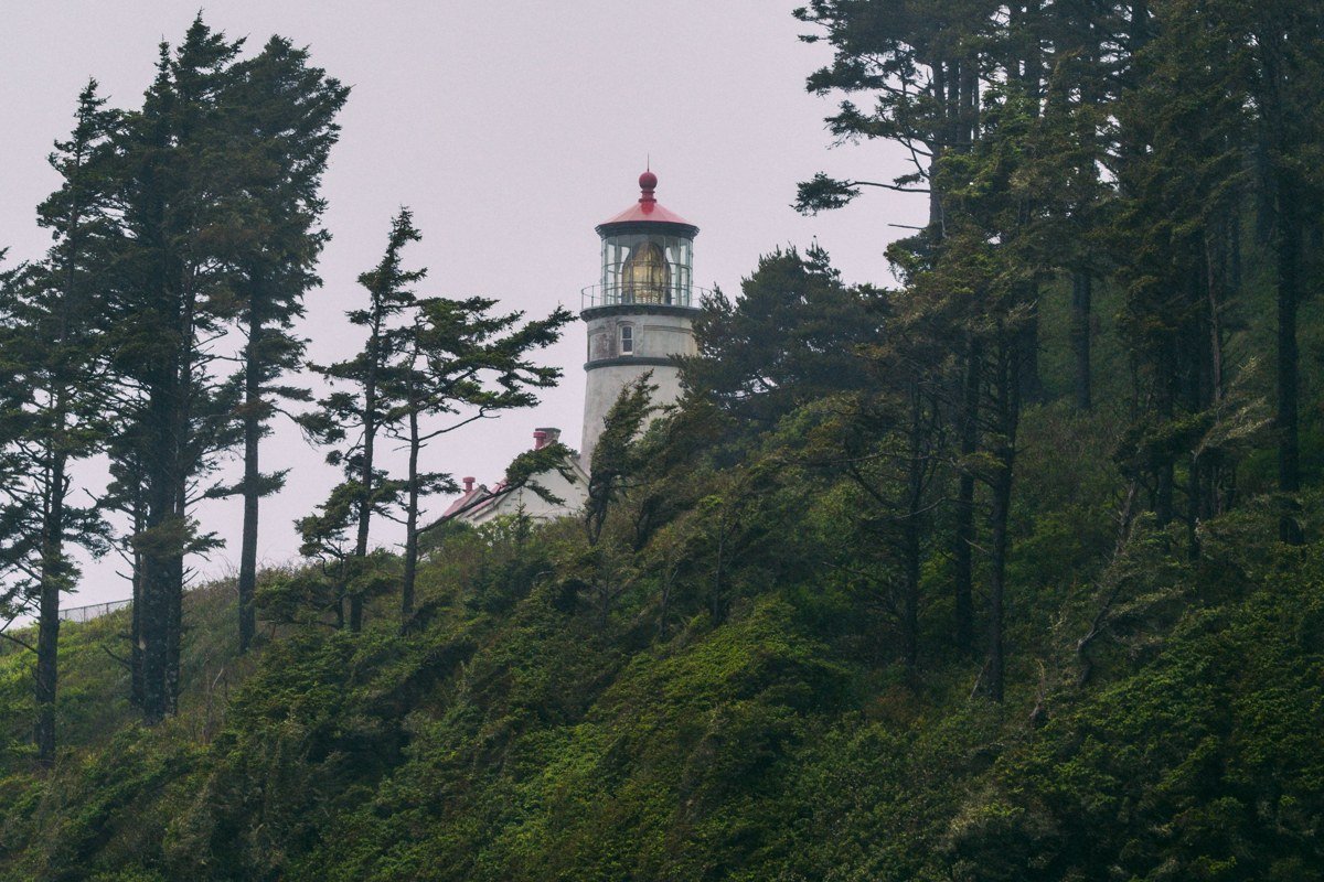 West Quoddy Head Light Maine red and white striped lighthouse in thick coastal fog