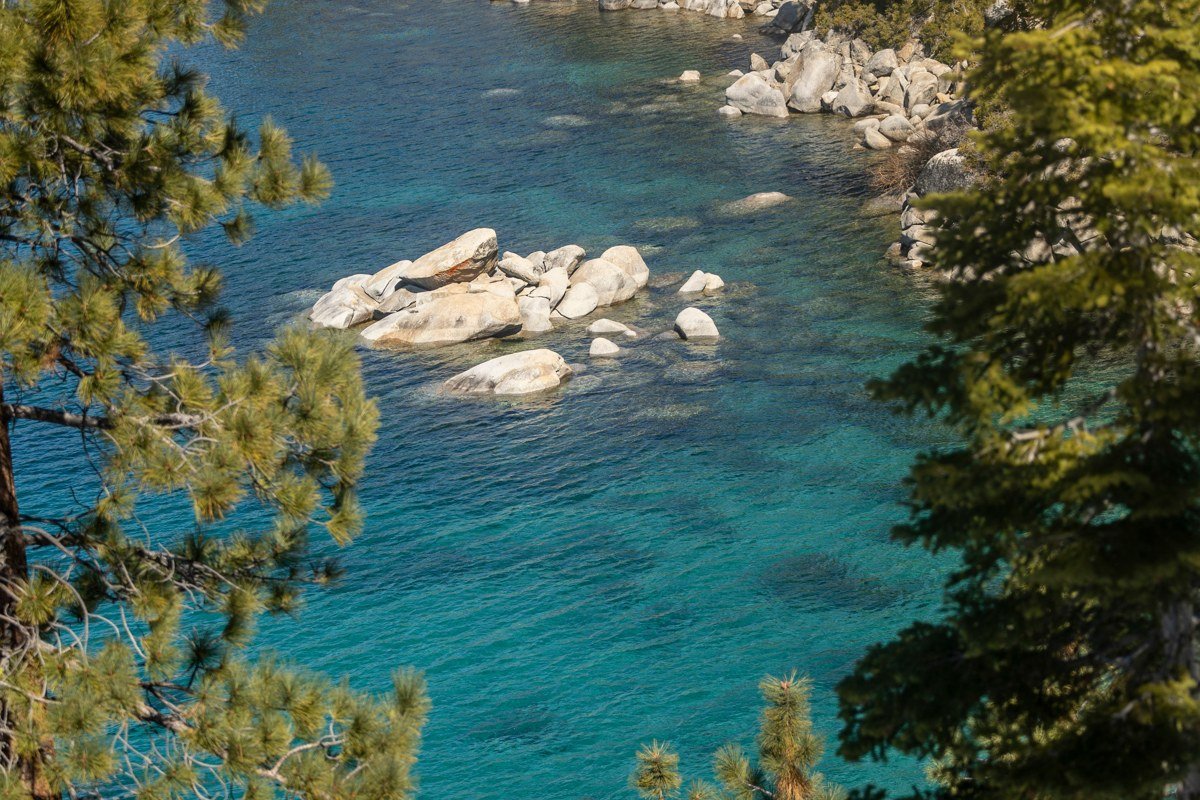 Hidden Beach Lake Tahoe Incline Village rocky cove with roadside trail