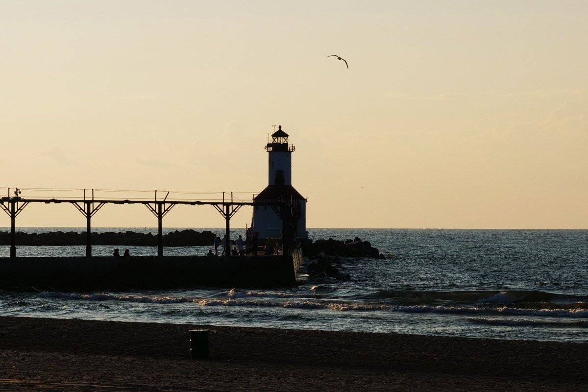 Holland Michigan Big Red lighthouse on Lake Michigan channel