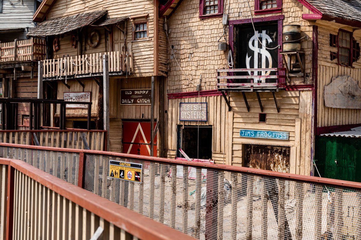 Leland Michigan Fishtown weathered fishing shanties on the river