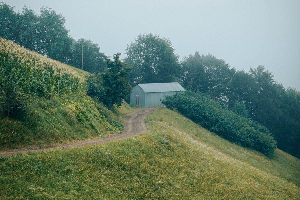 WWII Radar Station B-71 disguised farmhouse building emerging from coastal fog