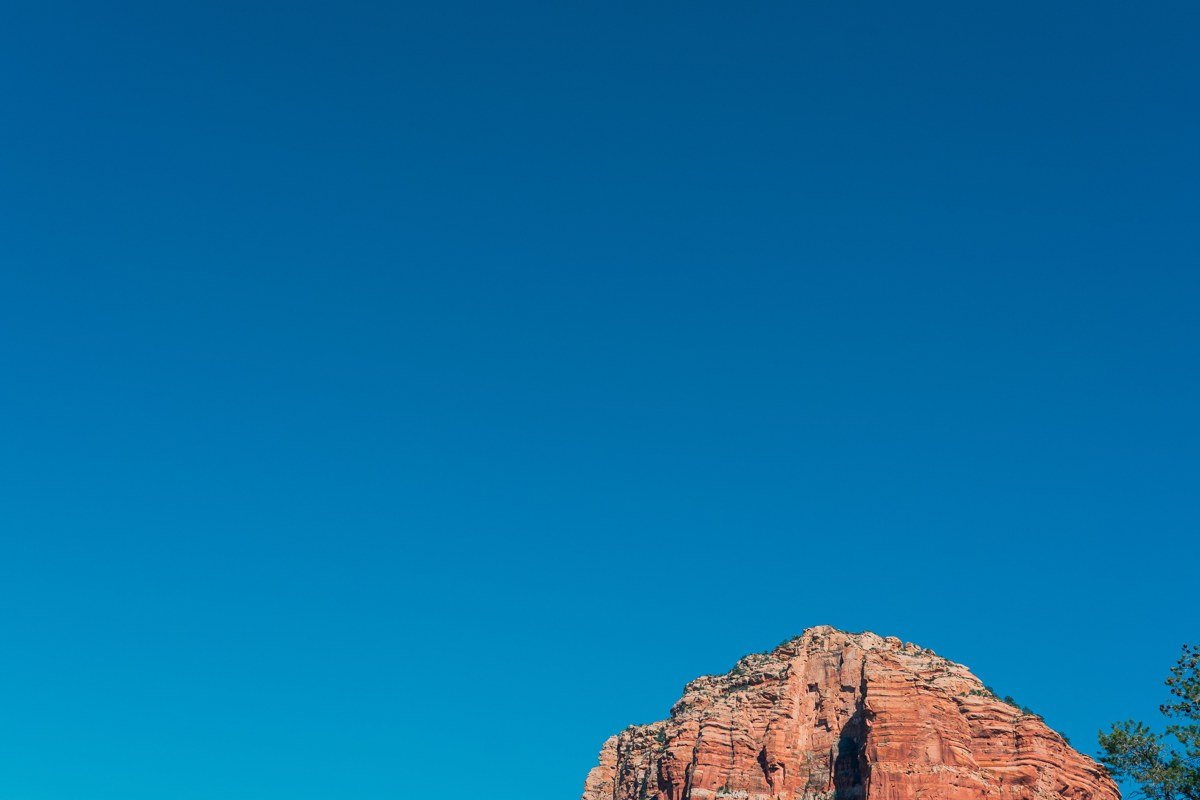 wide scenic view red rock canyon walls Oak Creek winding through Sedona Arizona desert