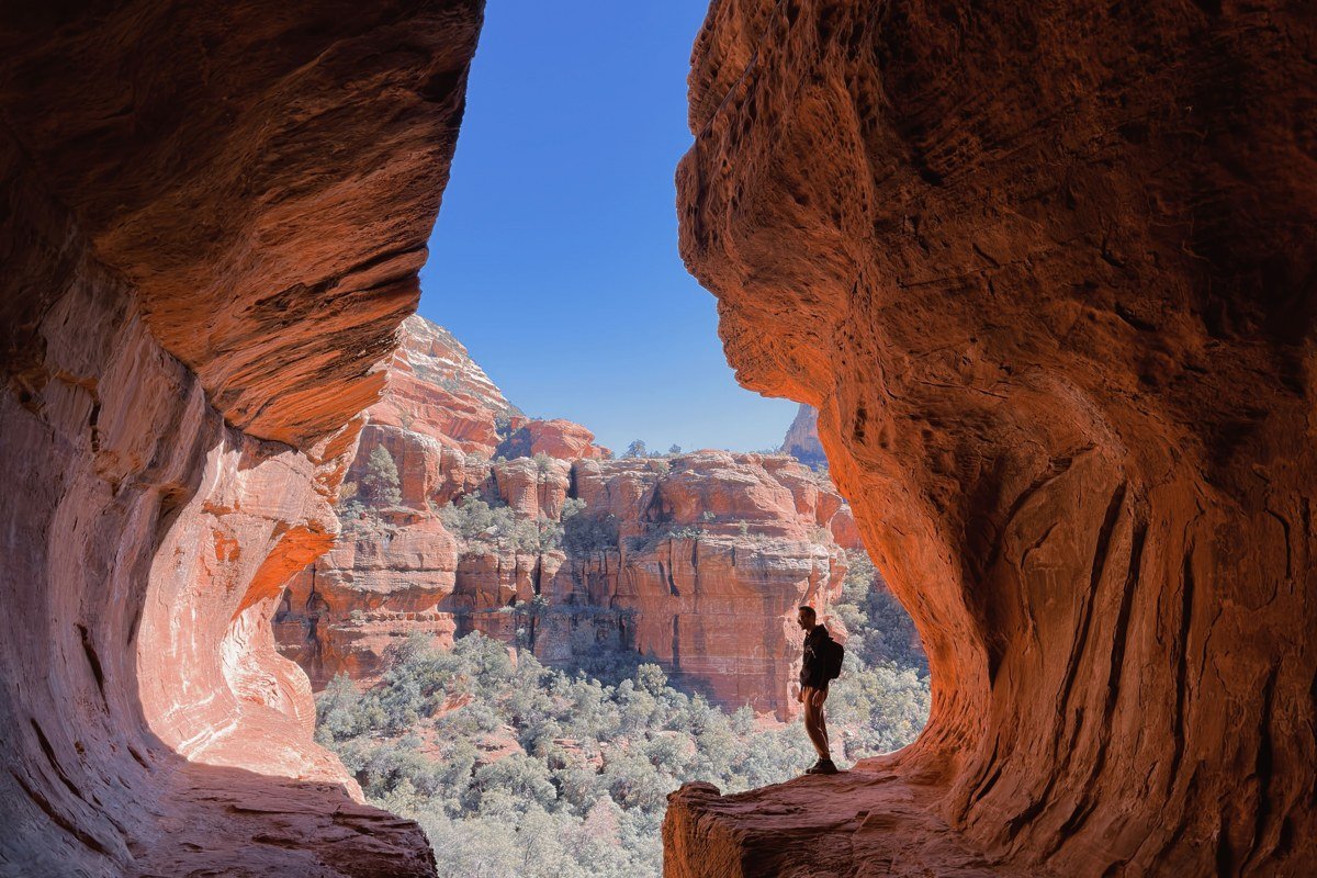 Boynton Canyon Sedona Arizona red rock canyon walls with Kachina Woman spire formation